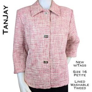 TanJay Blazer Jacket 16P Pink White Tweed Y2K Legally Blonde Coquette Preppy NEW